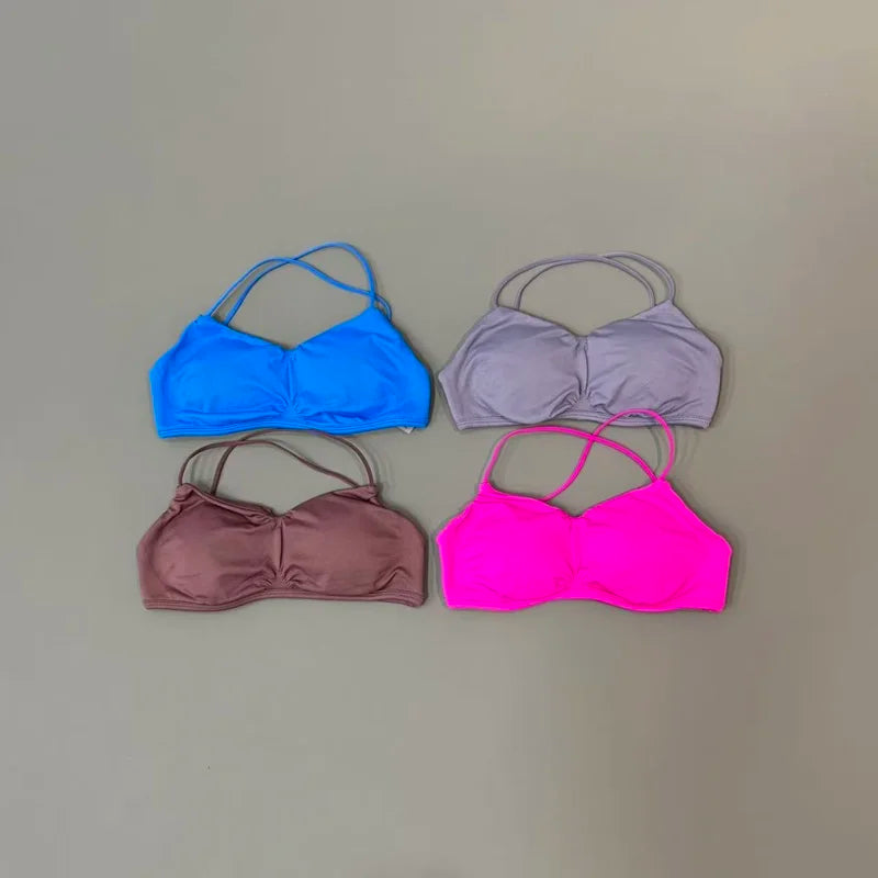 Women Halter Sports Bra Breathable Soft Comfortable Strappy Backless Medium Support Removable Pads Gym Fitness Athletic Bras