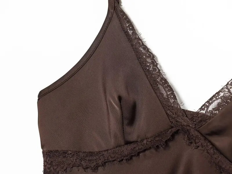Ladies Silky Satin Slip Dress, Sexy V-Neck Lace Trim Spaghetti Strap Mini Dress, Lightweight for Summer Casual Outings