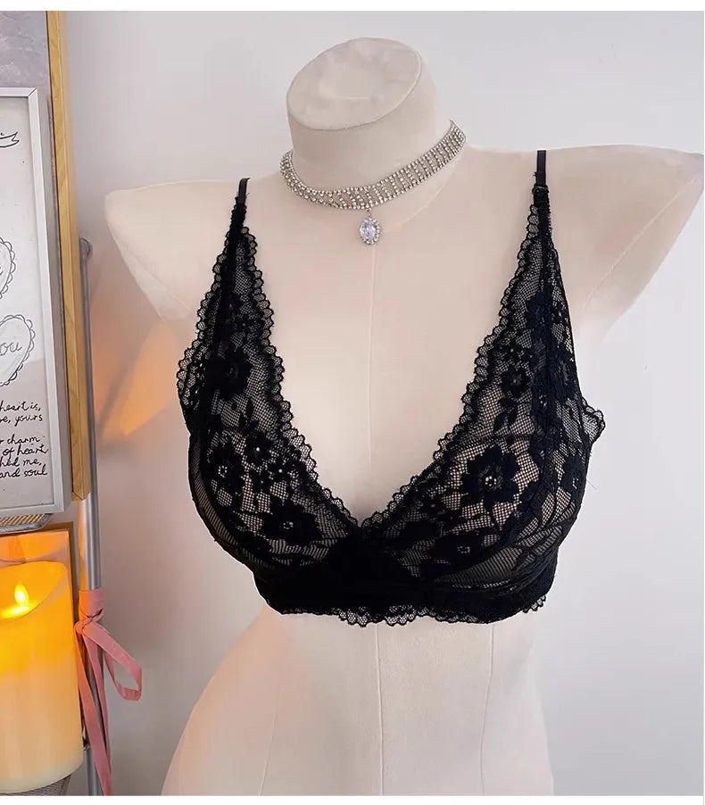 Lace Halter Backless Bra Push Up Small Bust Sexy Pure Desire Back Beauty Women Young Girl Fashion Intimates Underwear New Trend