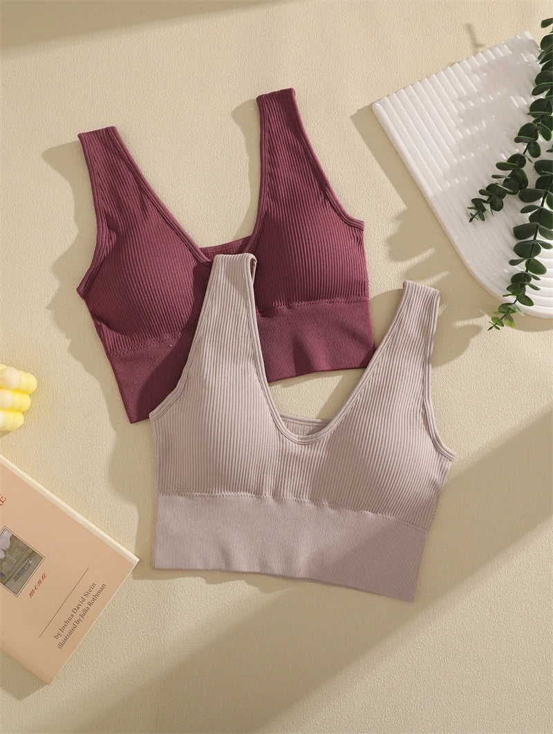 Sports Yoga Women's Bra Ribbed Shockproof Fitness Workout Bralette Sexy Elastic Backless Underwear Push-Up Bra Sportswear Tops