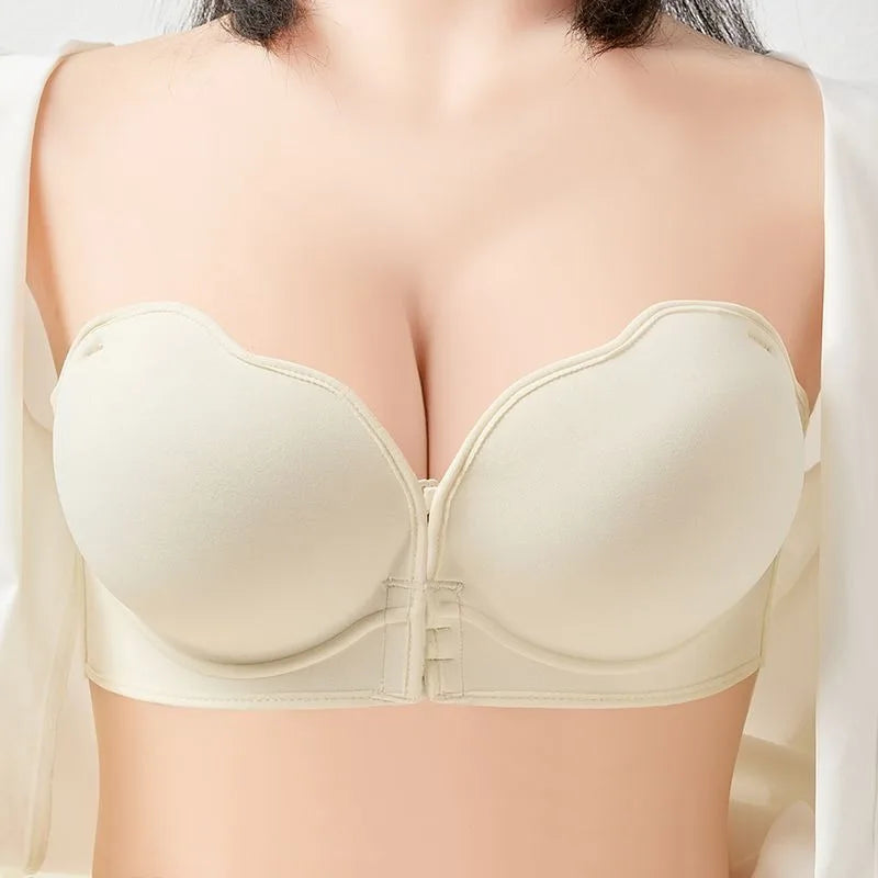 Strapless Push Up Bra 12cm Padding & Front Closure | No-Slip Grip, Hand-like Support Cups, Ultimate Lift & Shape