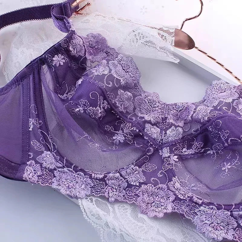 Full Coverage Plus Size Women Sexy Lace Bra Underwire Embroidery Brassiere 75 80 85 90 95 100 105 110 B C D E F G H