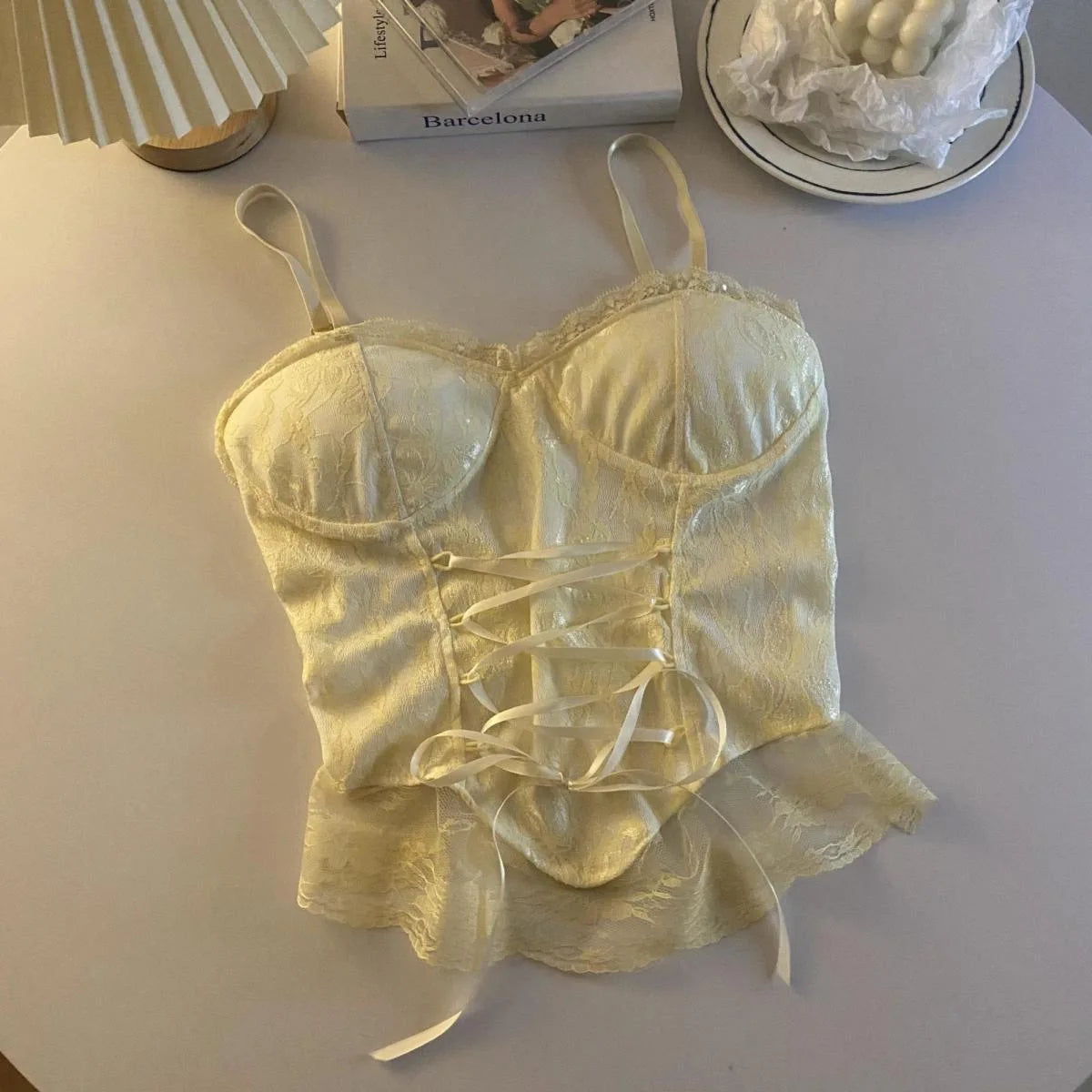 Sexy Lace Corset Crop Top Women Sleeveless Bandage Camisole Fashion Sling Tank Top Streetwear Blouse