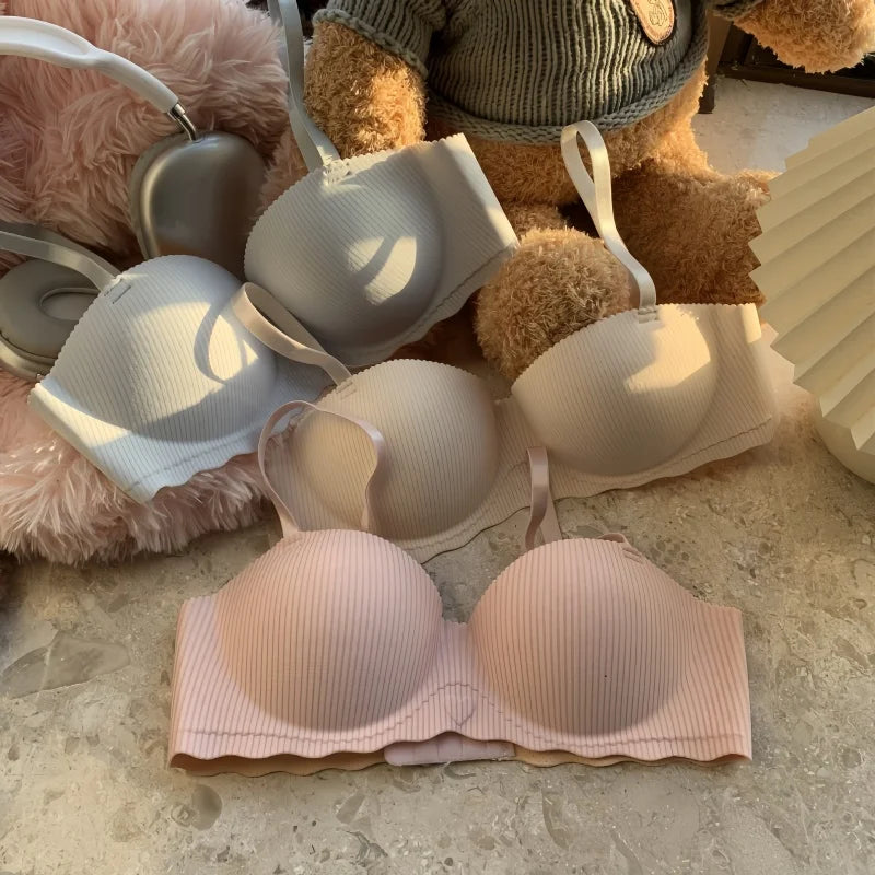 Sexy Push-Up Bra Women's Non-wire Ribbed Bralette Soft Fixed Half-Cup Underwear Seamless Invisible Bra Small Chest Lingerie S-XL