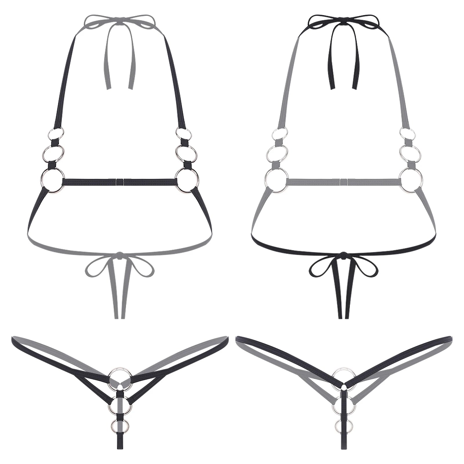 Womens Sexy Micro Bikini Swimsuit Lace-up Halter Bra Top with T-back Thong Lingerie Set Bathing Suit for Beach Night Pool Party