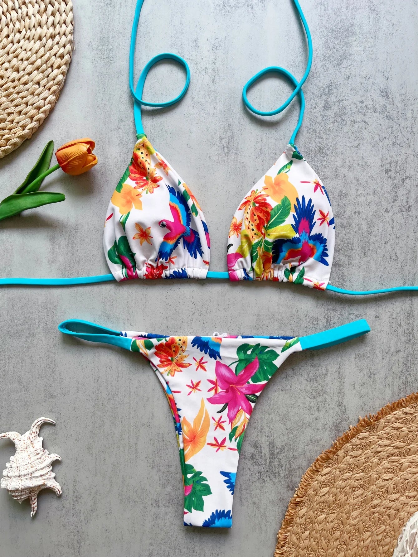 Print Sexy Bikini Sets Halter Lace-up Tops Thongs Beach Style Bathing Suit Y2k Swimsuits Women Beachwear Купальник Женский 2026