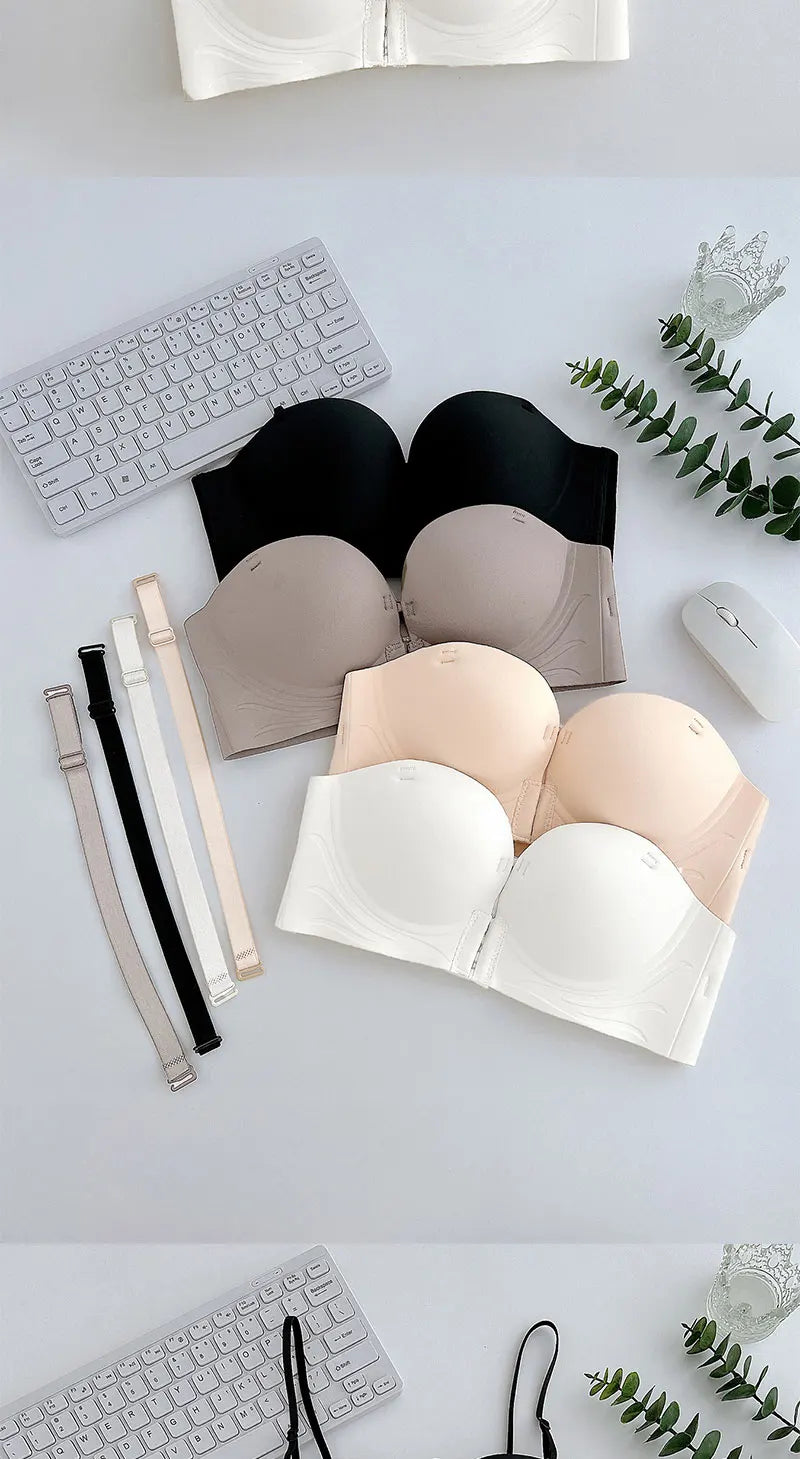 Front Closure Push Up Bras Women's Sexy Seamless Plunge No Steel Brassiere Thick Female Underwear Solid Color Invisible Lingerie