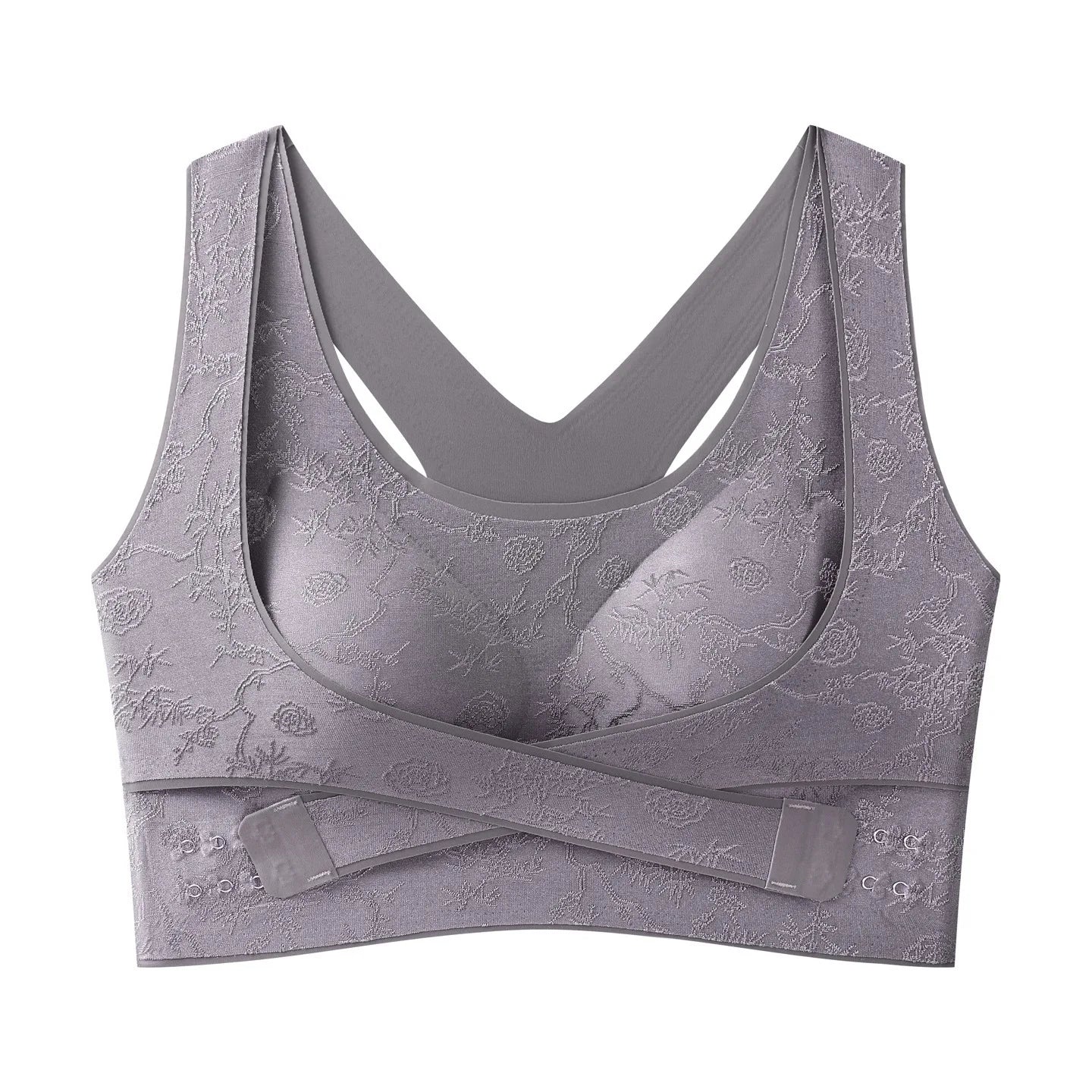 Embossed Floral Tank Bra Women’s Seamless Wirefree Bra Side Buckle Push Up Anti-Sag Comfort Everyday Underwear