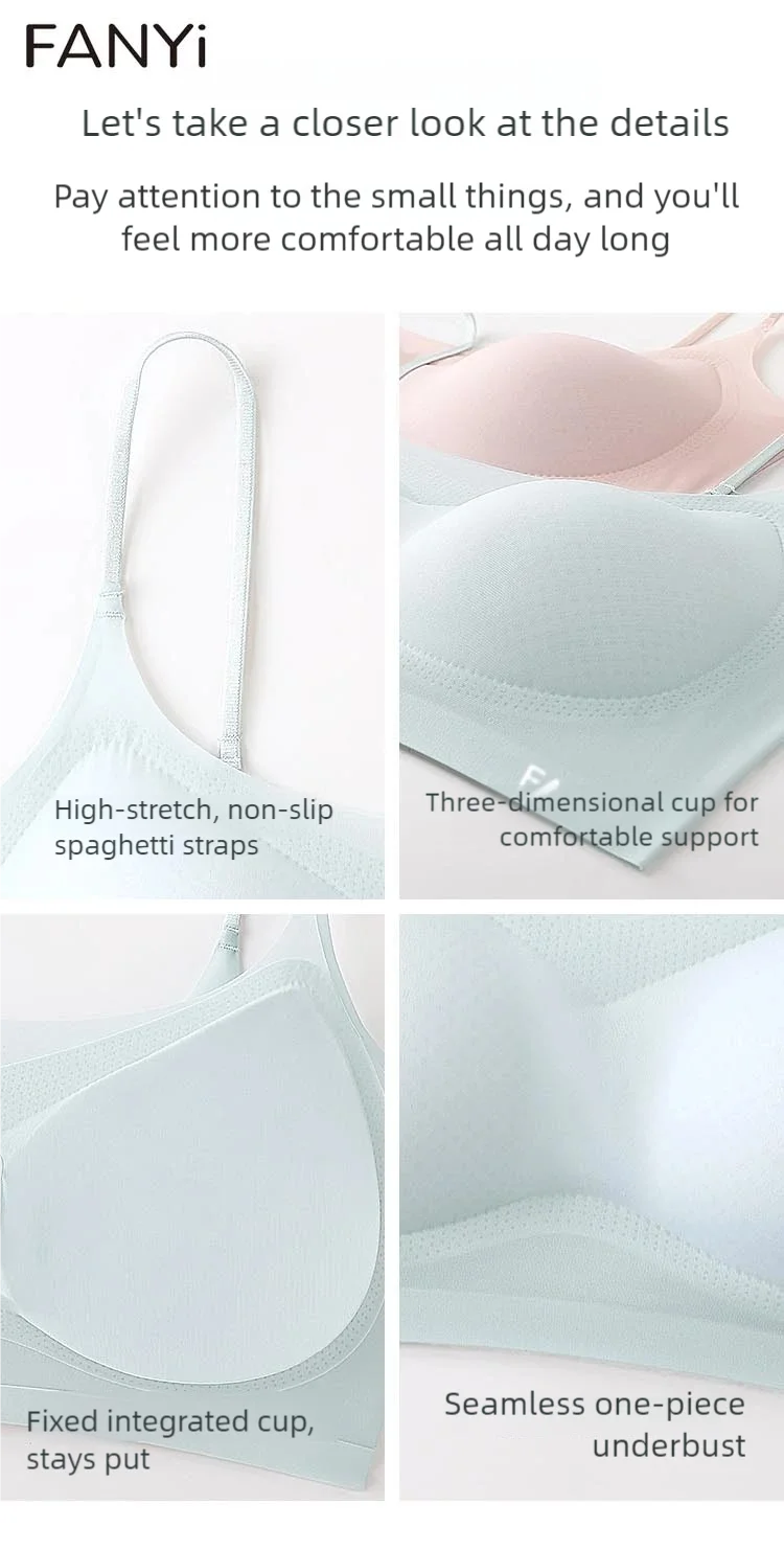 A thin, breathable and comfortable women's bra with a slim shoulder strap, featuring a beautiful back and a small chest