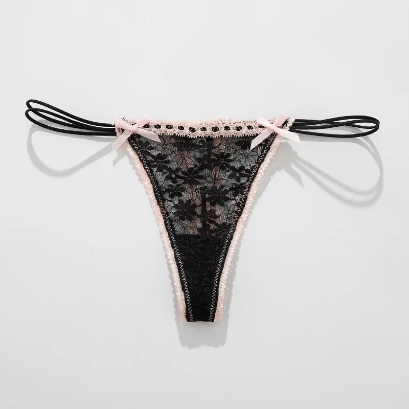 Lace Bow Panties Sexy Female Lingerie Daily Home Wear Solid Thongs Underwear Women Low Waist Panties Breathable Трусы Женские