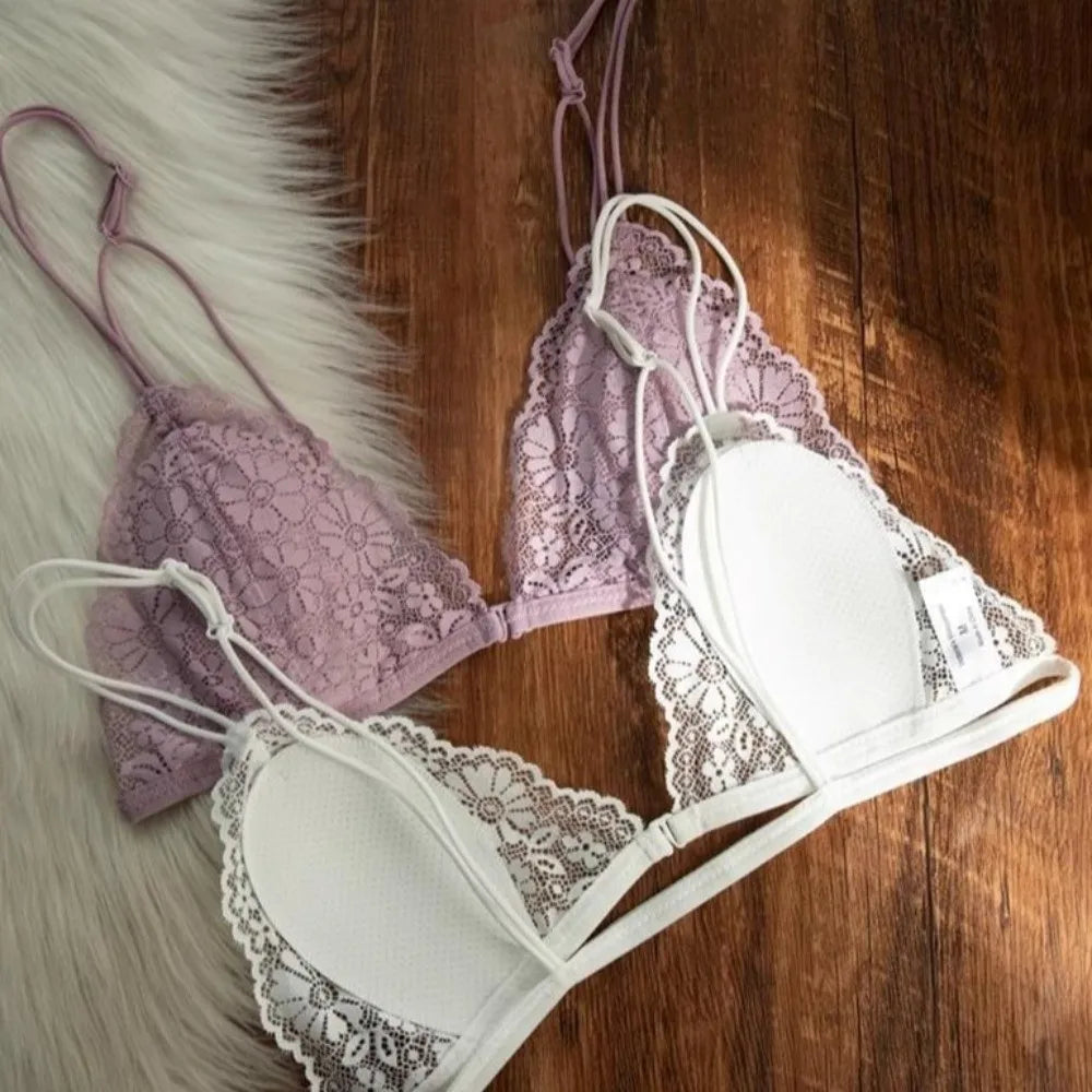 Ultra-thin Shoulder Strap Lace Wireless V Bra Shockproof Front Button Lingerie Brassiere for Women Seamless Gathered Breasts
