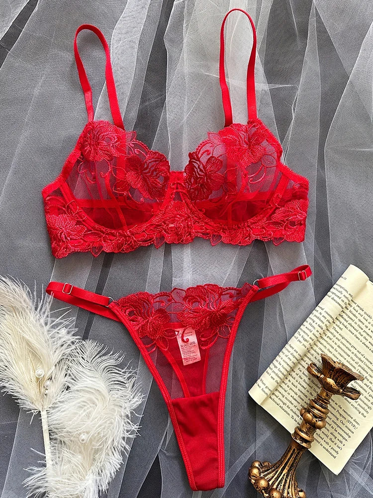 Sexy Lingerie Floral Embroidery Bra and Panties Sets Hot Erotic Ensemble Lingeries Femmes Exotic Sets Fantasy Intimate Underwear