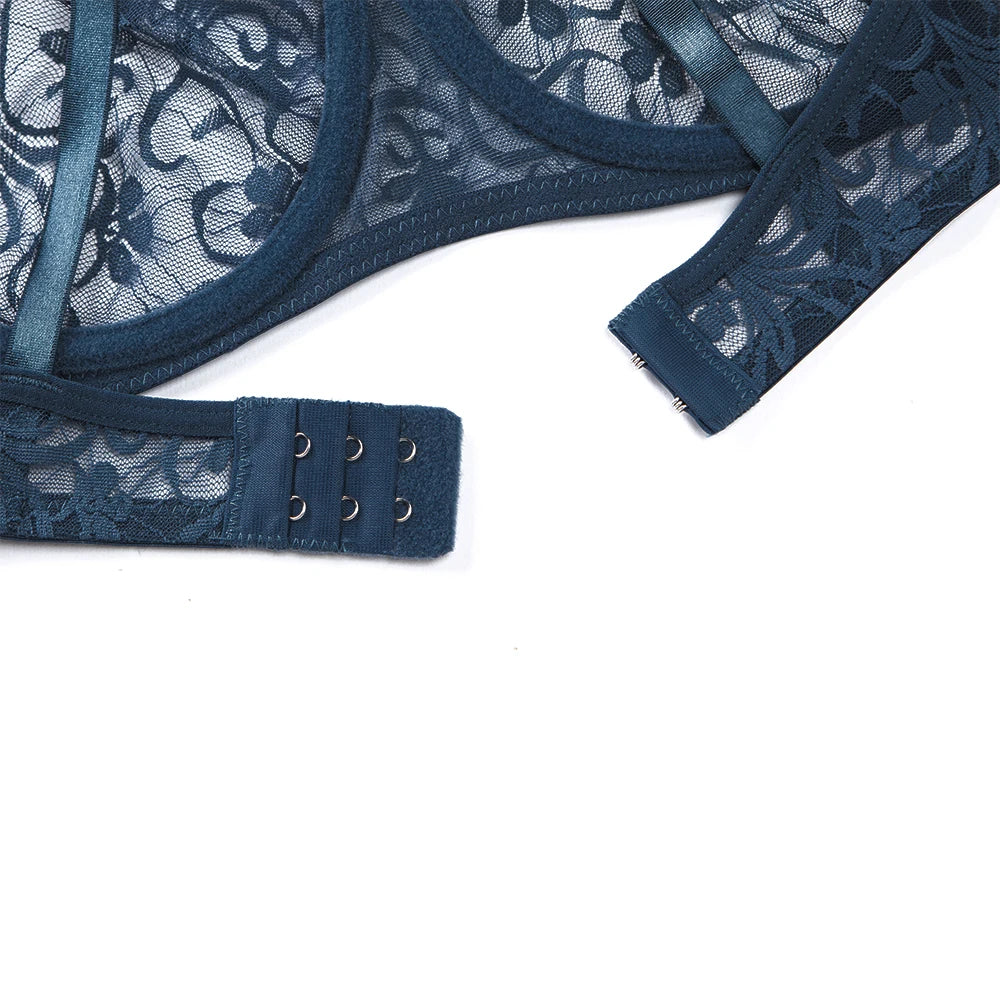 Sexy Women Embroidery Lace Sheer Bra Bralette Unpadded Lingerie Plus Size Plunge See Through Brassiere Bh 32-52 A B C D Cup