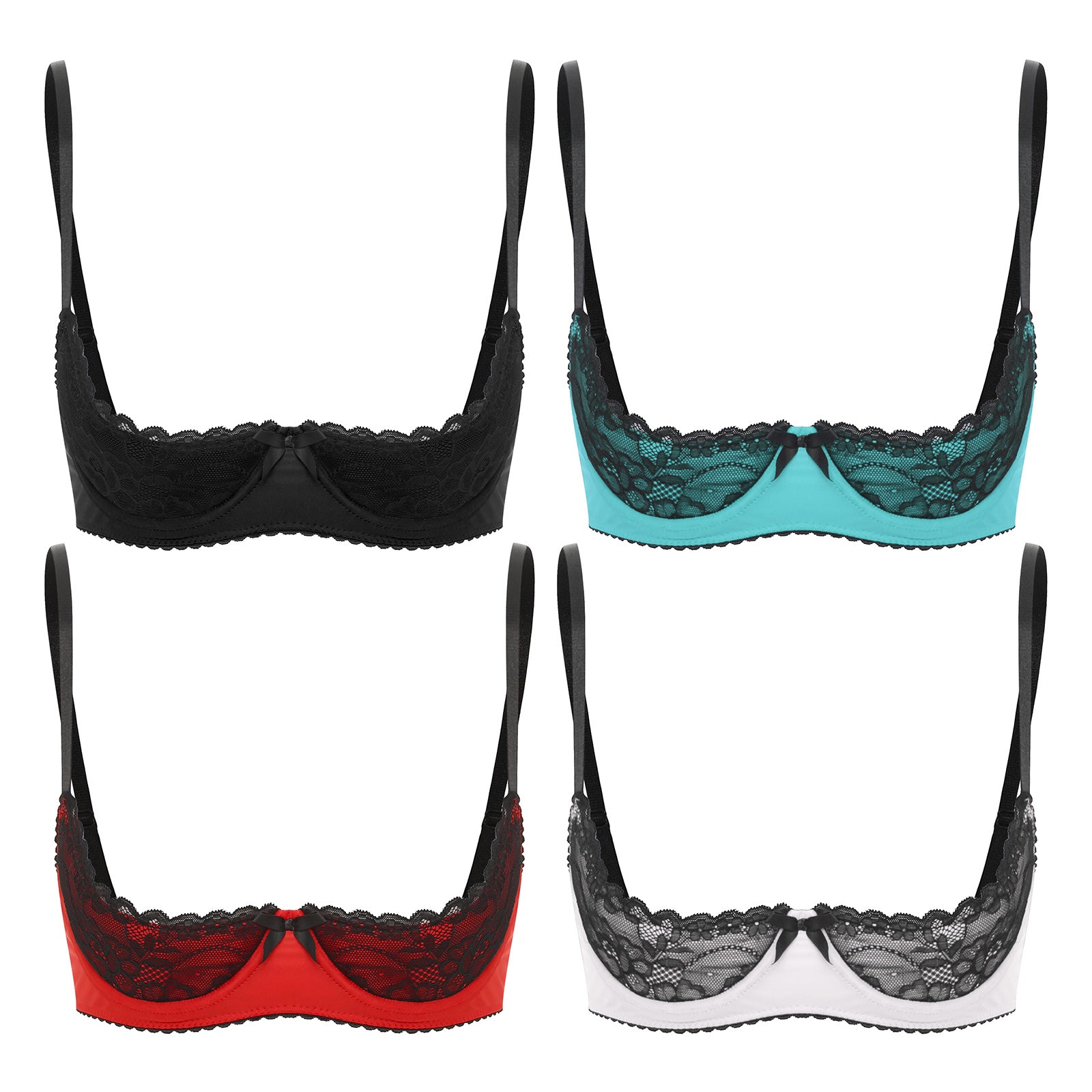 Sexy Womens Half Cup Underwire Bra Lace Push Up Open Chest Balconette Hot Bra Underwear Bare Exposed Breast Underwire Brassiere