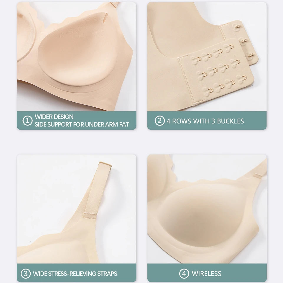 Womens Soft Comfortable No Underwire Bras Seamless Push Up Bralettes Full Coverage Tshirt Brassiere Hide Back Fat Daily Bras