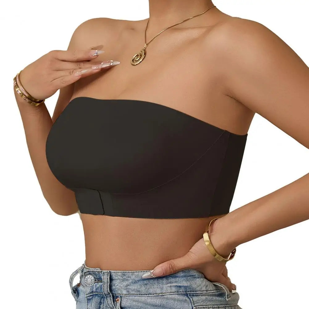 FrontWomens Strapless Bra Bandeau Closure Strapless Bra for Women Non-Slip Wireless Bandeau Bra Seamless Padded Tube Top