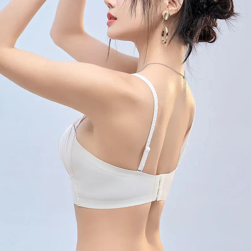 Sexy Push Up Bras French Pleated Bra New Detachable Ringless Thin Gather Bra Without Underwire Seamless Underwear for Women New