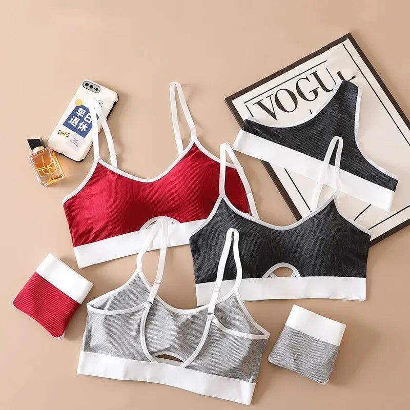 Seamless Bras Sports Bra And Panties Set Women Hollow Out Cotton Underwear U Back Push Up Bras Comfort Sexy Set Lingerie