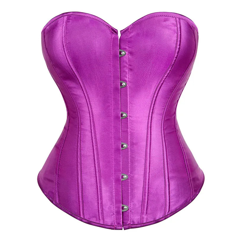 Corset Top Bustier Overbust Women Sexy Satin Lingerie Corselet Plus Size Red Black Green Pink Brown Gold Purple