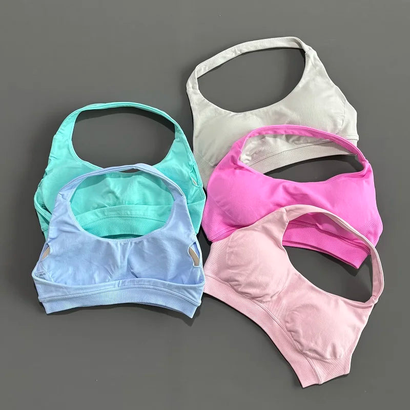 Sports Bra Women Seamless Halter Sports Bra High Support Open Back Activewear Gym Tank Top Fitness Yoga Workout Bra
