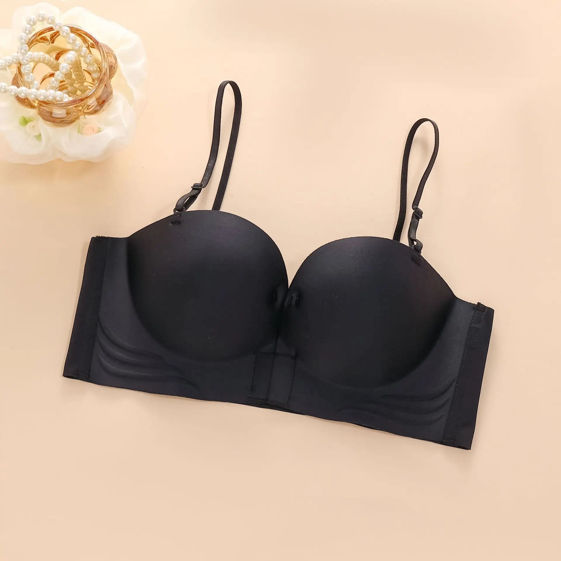 Women's Push-up Strapless Bras Front Buckle Brassiere Sexy Girls Small Chest Underwear Breathable Gathered Bralette Lingerie