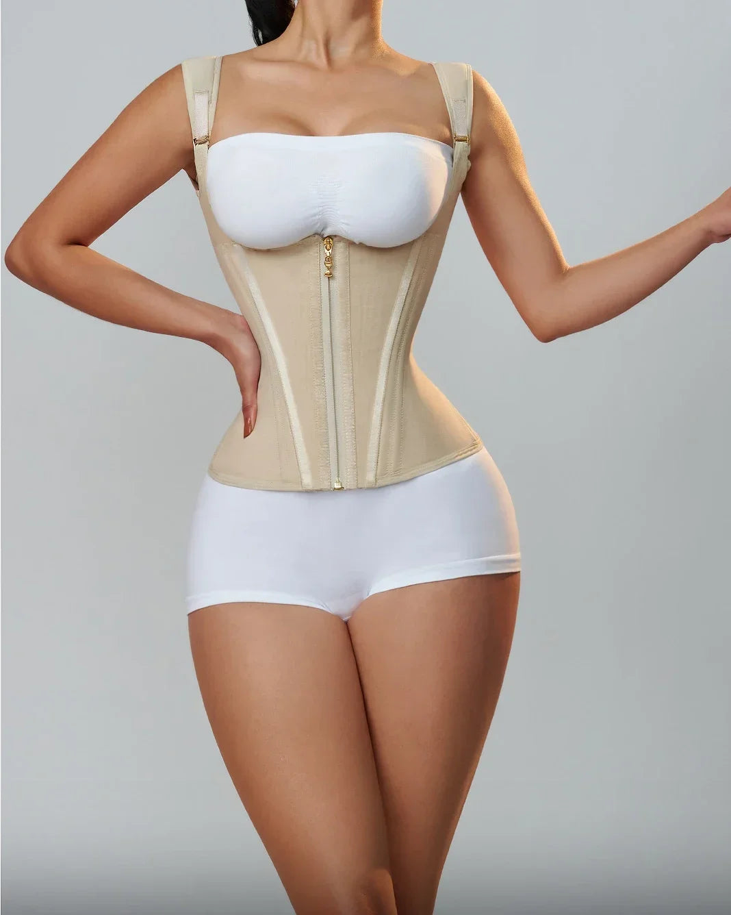 Shapewear Body Shaper Women Double Compression Waist Trainer Corset with Bone Adjustable Zipper and Hook-eyes Flat Belly
