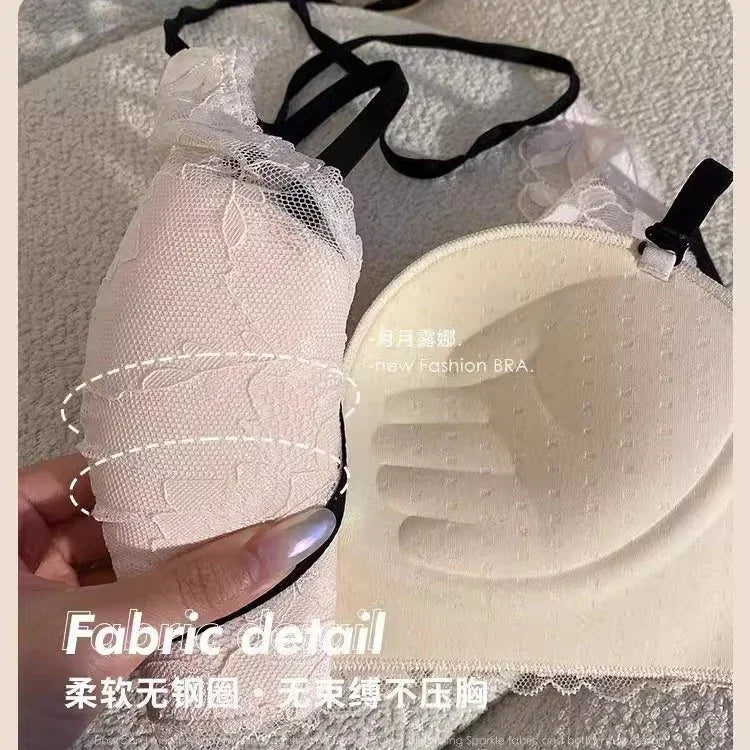 French lace halter bra for women, a sexy and beautiful back bra without a steel ring, breathable