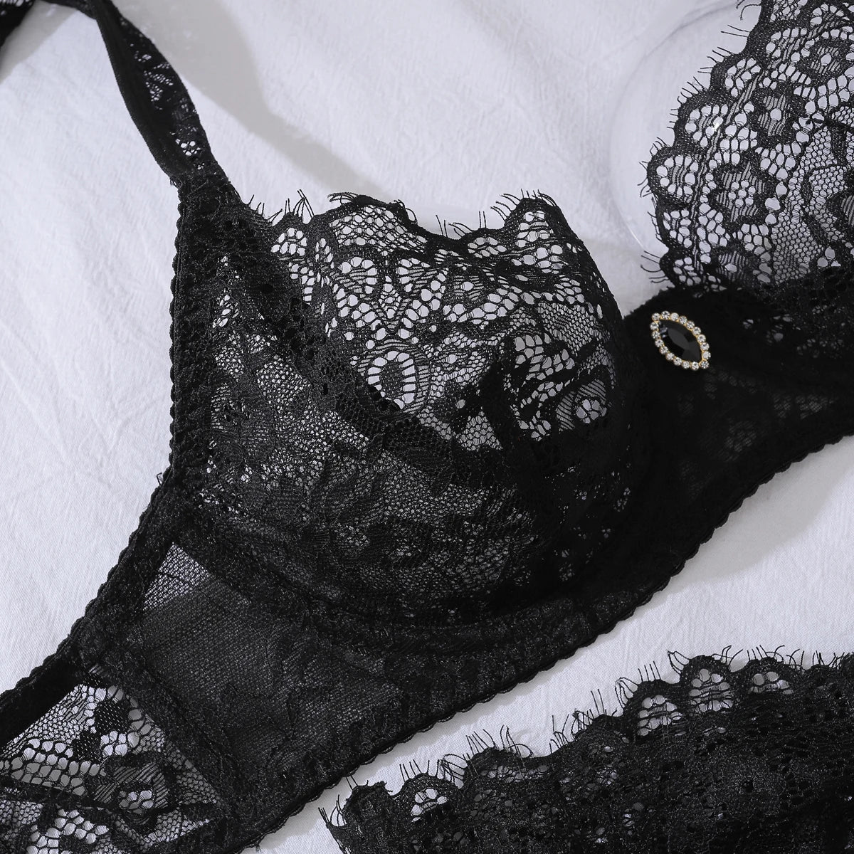 New Lace Sexy Lingerie Set With Hollowed Out Backless Perspective And Seductive Charm, Five Piece Set with Steel Ring Lingerie