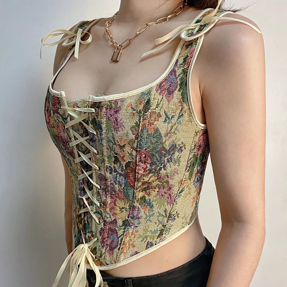 Lace-up Vintage Corsets For Women Bustier Aesthetic Crop Tops Slimming Corselet to Dress Bodices Decorative Evening Corsets