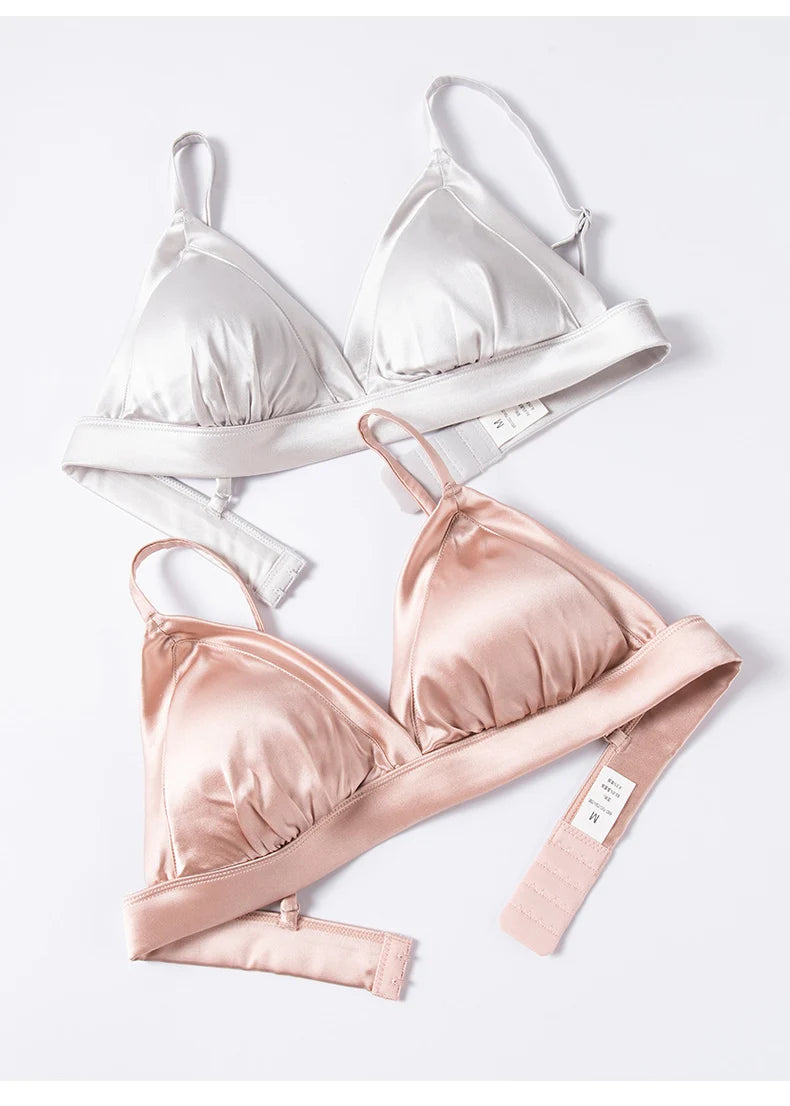 Women Silk Bra 93.8% Mulberry Silk 6.2% Spandex 3/4 Cups Everyday Wear Thin Bra Lining Wire Free Solid Colors Intimates TG223