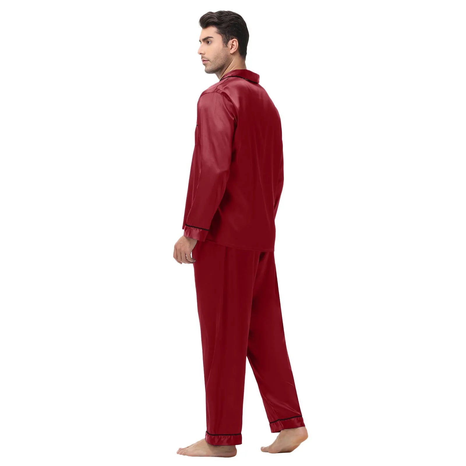 Men Pajamas Set Silk Satin Sleepwear for Man Shirt Long Sleeve Pijama Male Fashion Soft Loungewear S-2XL Size Spring Nightwear