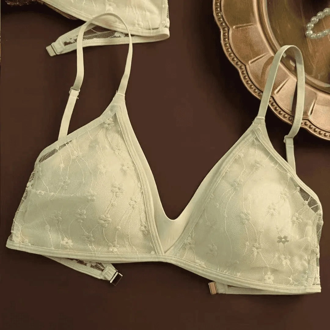 Lace Lingerie for Women's Summer, Thin, Large-bust, Slimming, Lace-curving, Triangular Cup, Beautiful Back, Seamless Bra