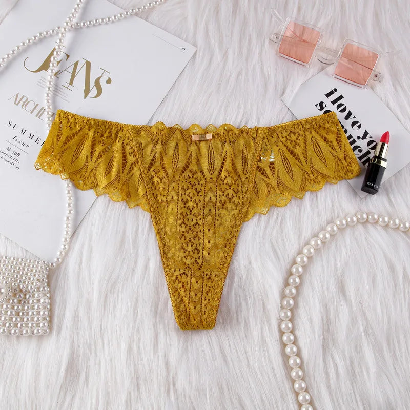 Women's Sexy String Panties Lace Thongs Lingerie Intimates Woman T-back Soft T-panties Designed Tangas Mujer