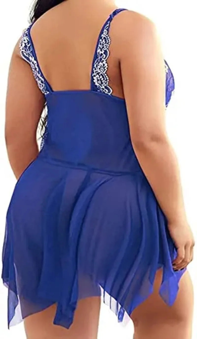 Plus Size Babydoll for Women Open Front Lingerie Sleepwear Lace See Through V Neck Nightgown Sexy Nightdress Maternity Negligee