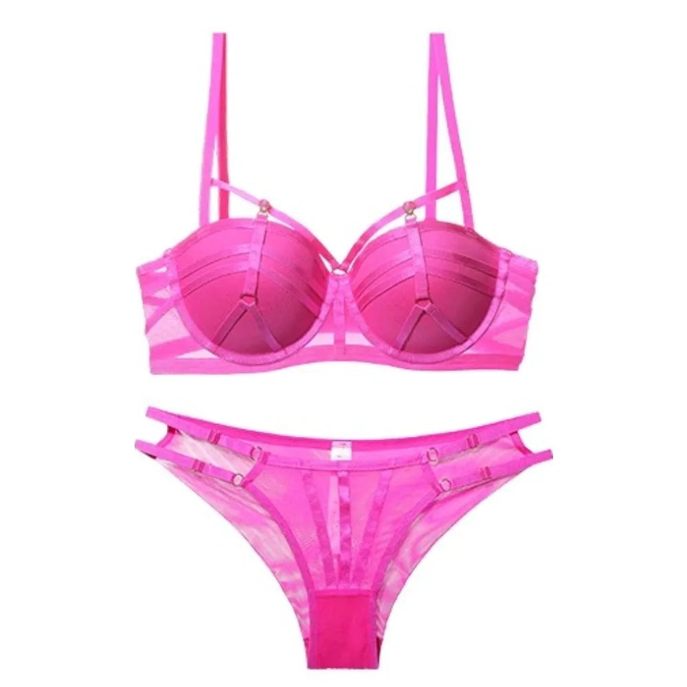 Push Up Bra Set French Lace Small Bust Balconette Soft Underwire Natural Lift Anti Sag Strappy Back Lingerie Daily Wear Comfort