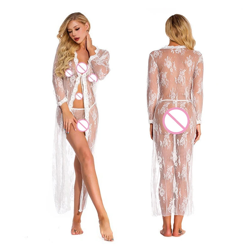 Sexy Women Secret Lingerie Transparent Ball Gowns Babydoll Evening Erotic Nightgown Temptation Long Underwear Nightdress