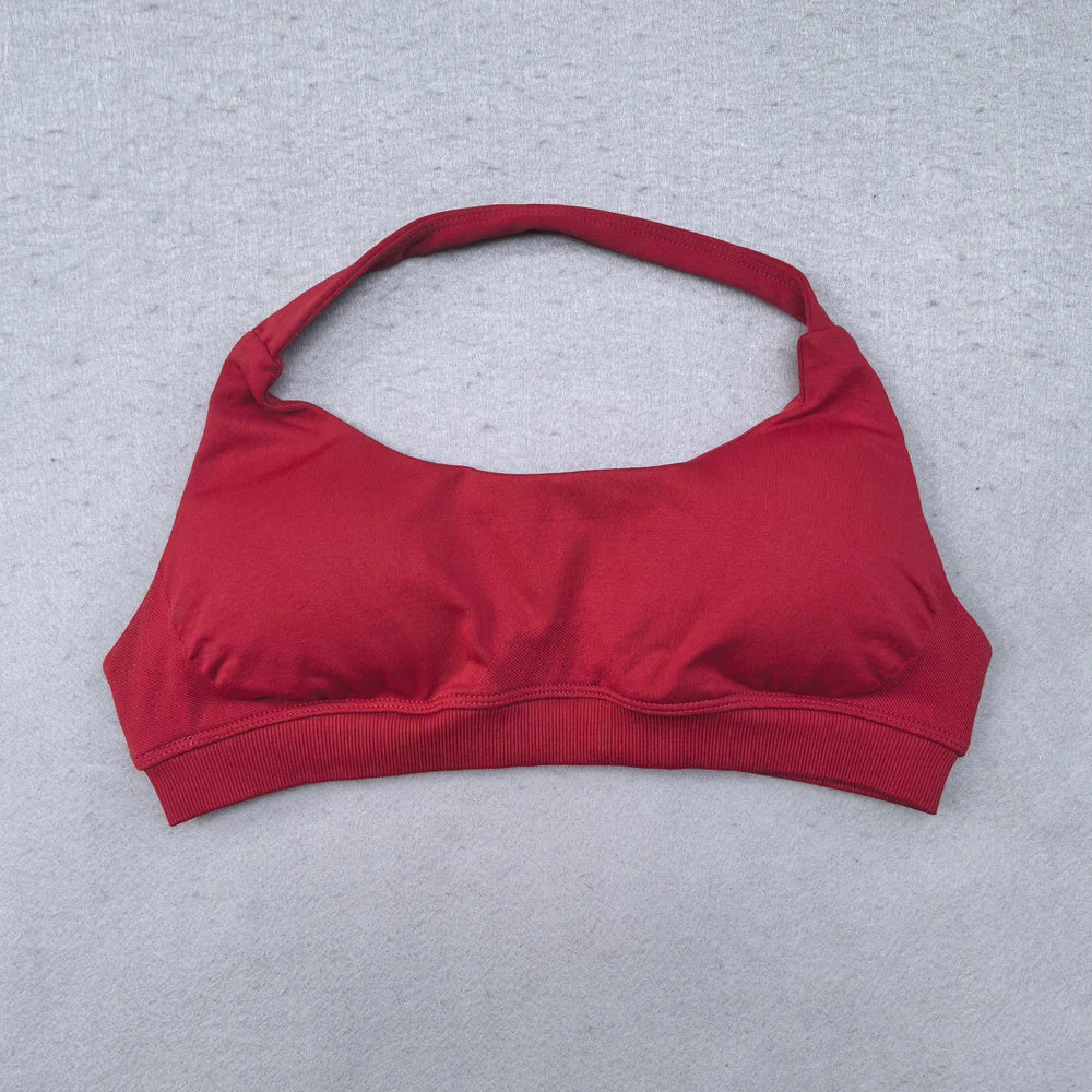 Sports Bra for Women Seamless Halter Neck Strap Bra Sexy Open Back Padded Yoga Top Bra Medium Support Gym Crop Top