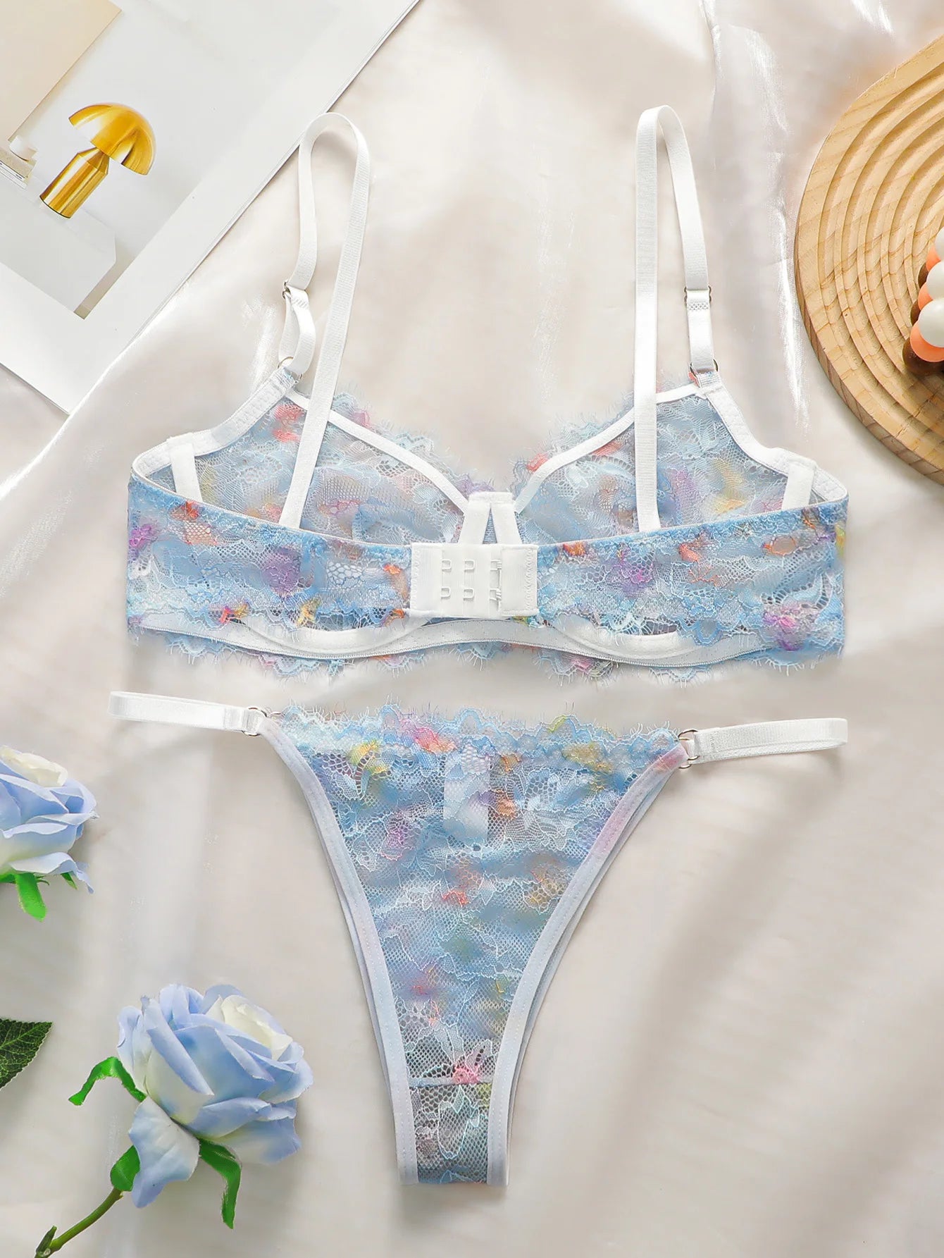 Women's lace sexy transparent lingerie set with steel rims, gathered straps, adjustable straps, comfortable lingerie set YS025