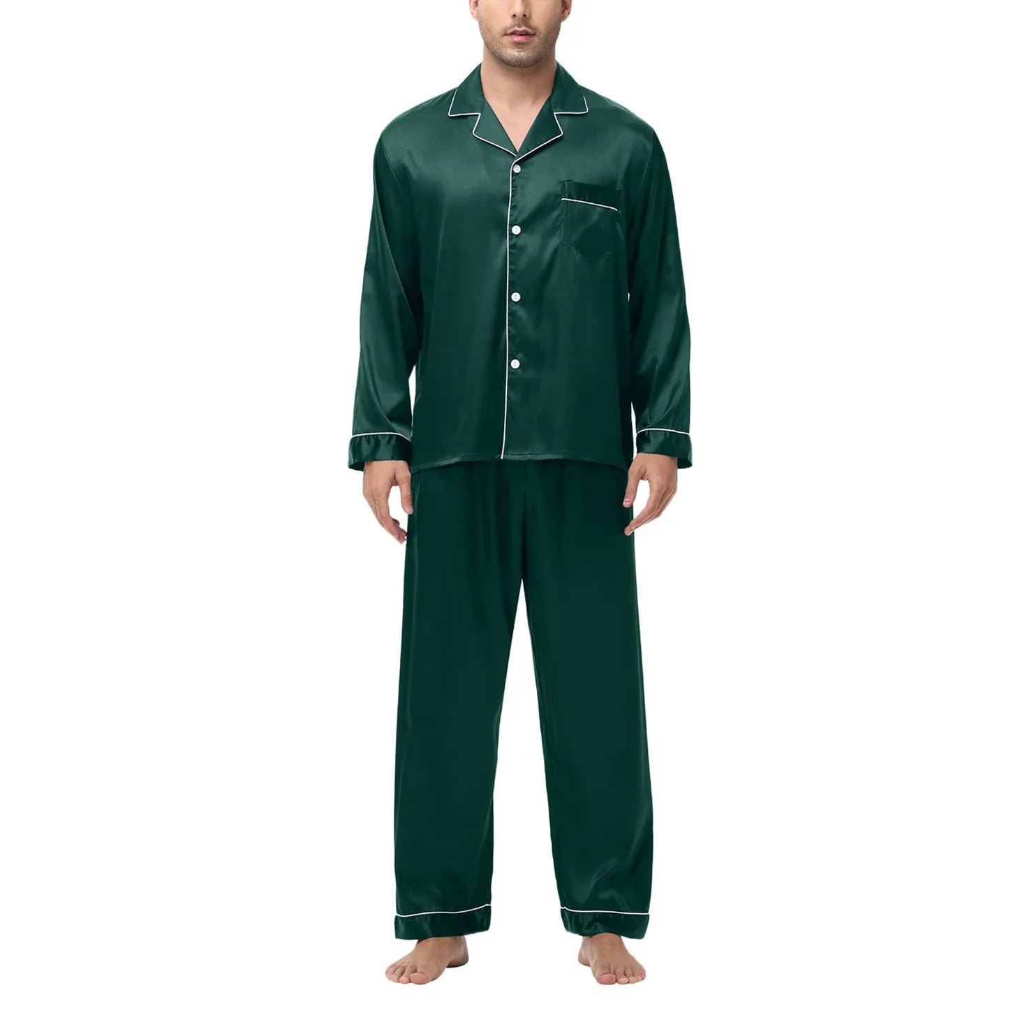 Men Pajamas Set Silk Satin Sleepwear for Man Shirt Long Sleeve Pijama Male Fashion Soft Loungewear S-2XL Size Spring Nightwear