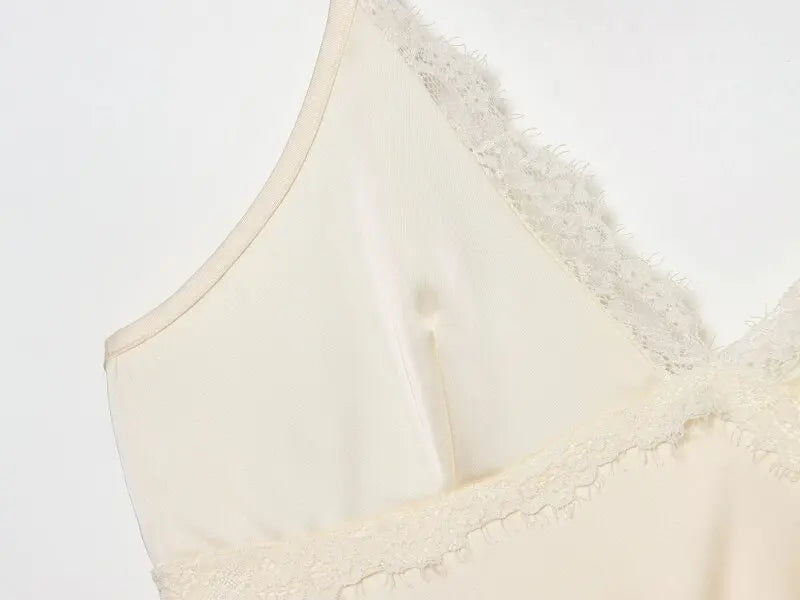 Ladies Silky Satin Slip Dress, Sexy V-Neck Lace Trim Spaghetti Strap Mini Dress, Lightweight for Summer Casual Outings