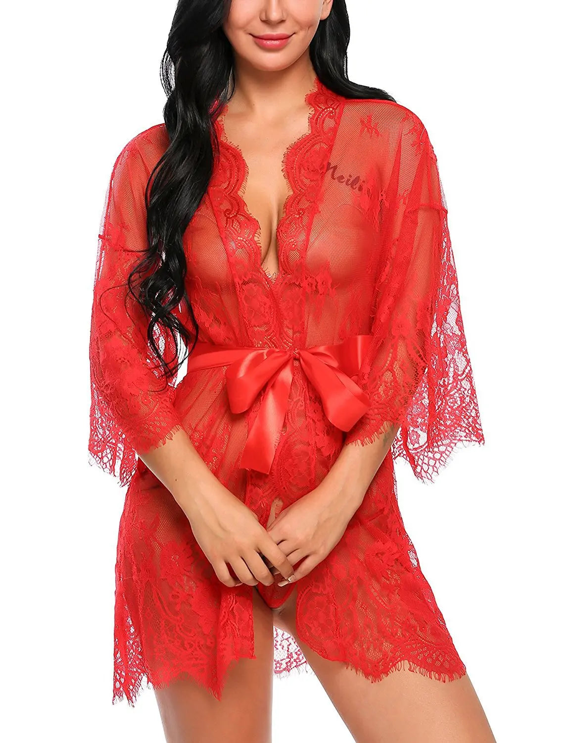 Porno Women Sexy Lingerie Dress Transparent V-Neck Nightwear Lace Babydoll Erotic Sleepwear Robe G-string Sex Costume