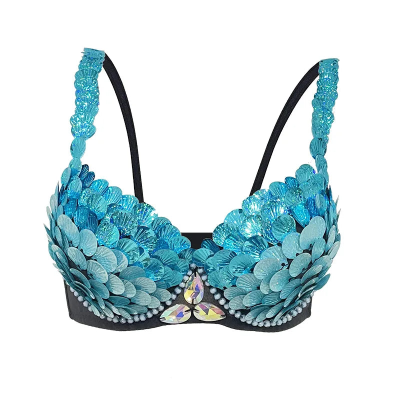 Bedazzled Festival Bra Top - Handmade Belly Dance Bra for Carnival, Rave, Burner & Costume Party | Women's DIY Dancewear