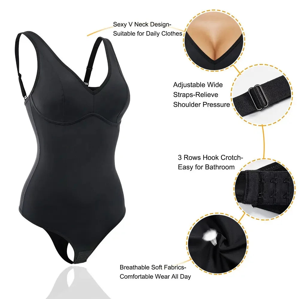 Women Shapewear Bodysuit Shaper Waist Trainer Corset Deep V Neck Slimming Underwear Built-in Bra Camisoles Tops Tummy Control
