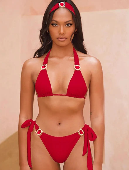 Sexy Patterned Bikini Top and Bottoms with Green Gemstones Perfect for Beach Wear and Pool Parties Summer Getaways Vacation Wear