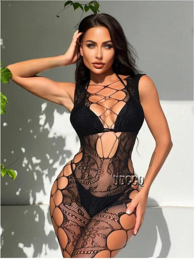 Sexy Lingerie Lady sexy underwear Bodystocking Classic Sexy Fishnet Mesh Crop Tank Top & Leggings Lingerie Set Without Liner