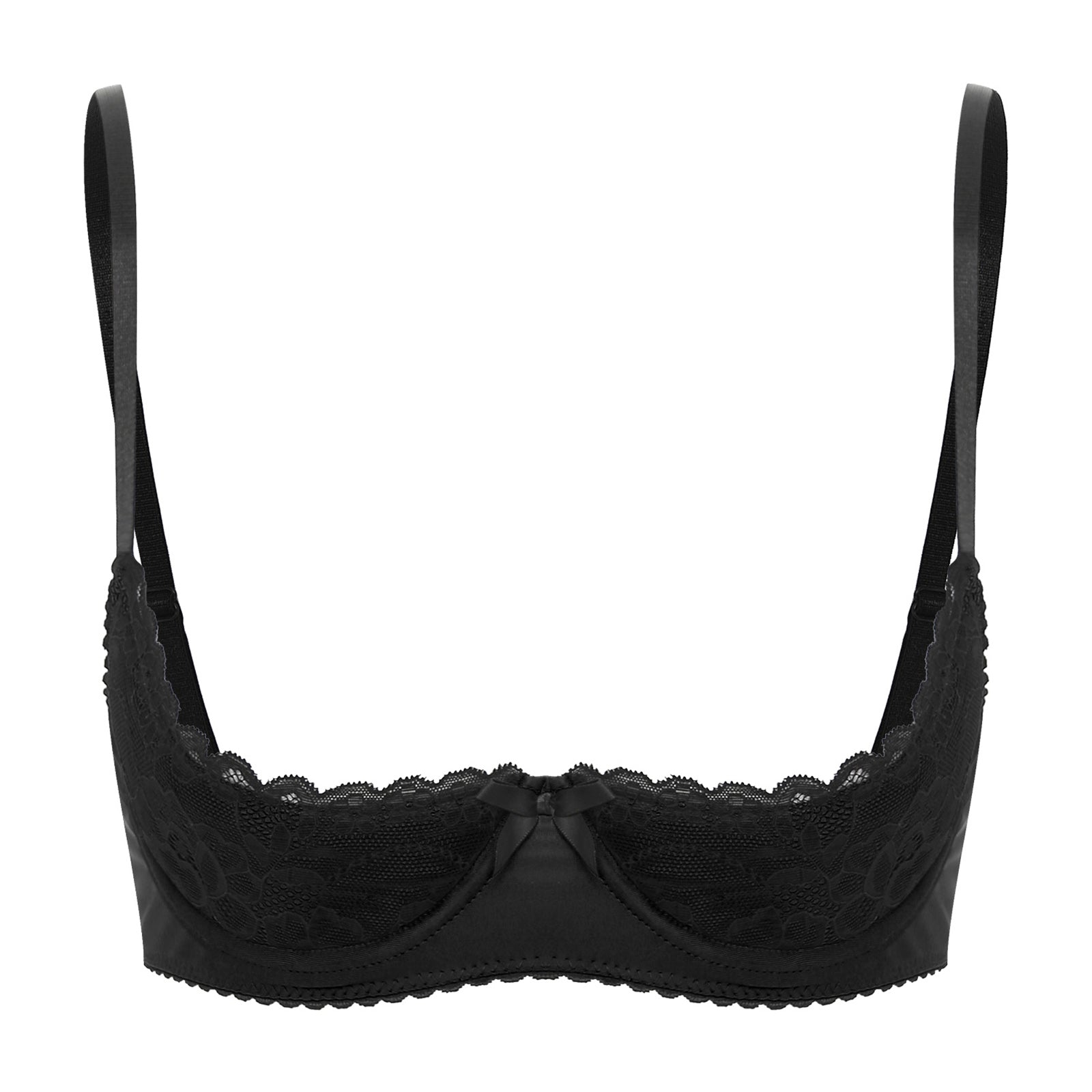 Sexy Womens Half Cup Underwire Bra Lace Push Up Open Chest Balconette Hot Bra Underwear Bare Exposed Breast Underwire Brassiere