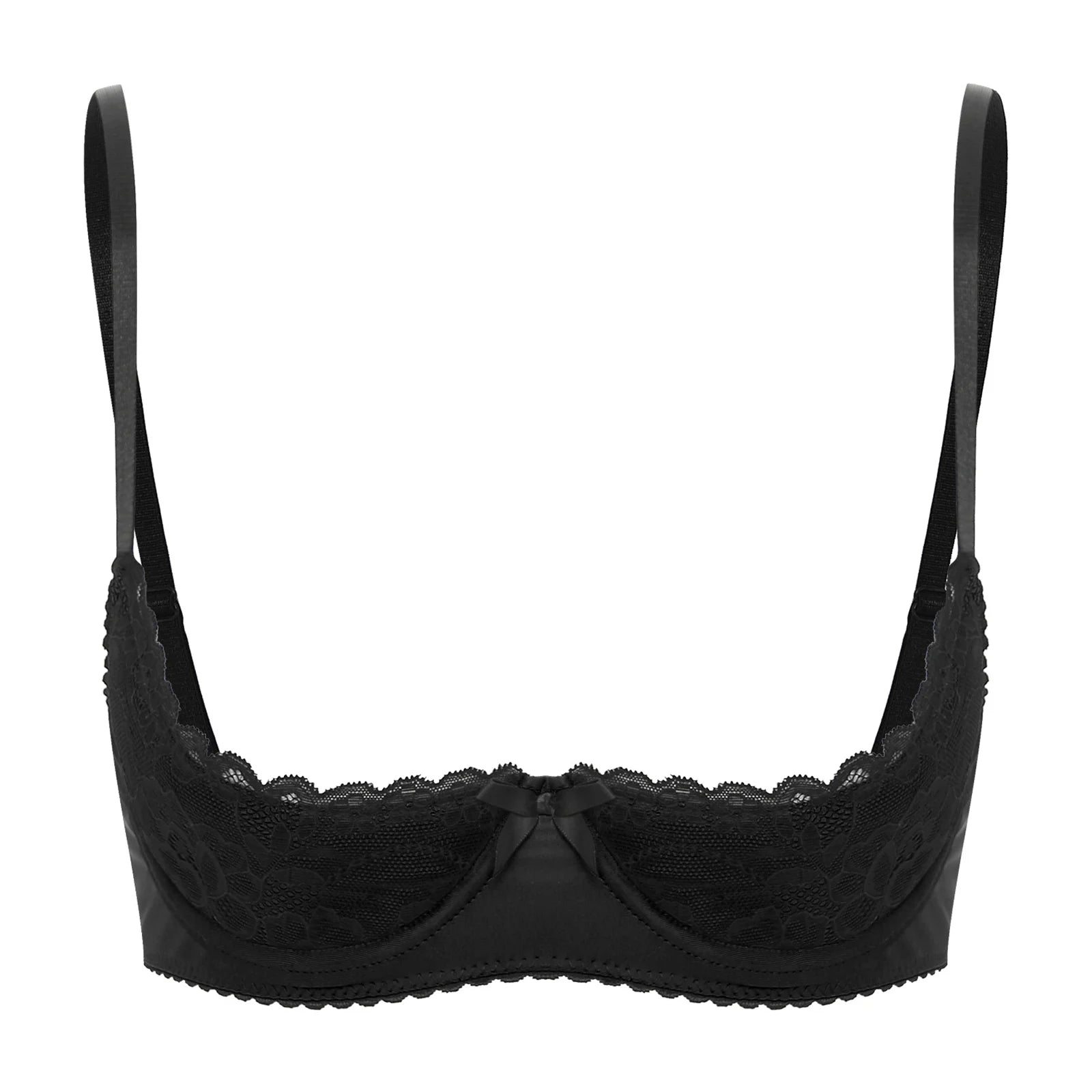 Womens Bra Tops See Through Lace 1/4 Cups Balconette Bralette Padded Underwire Shelf Bra Tops Lingerie Bralette Sexy Underwear