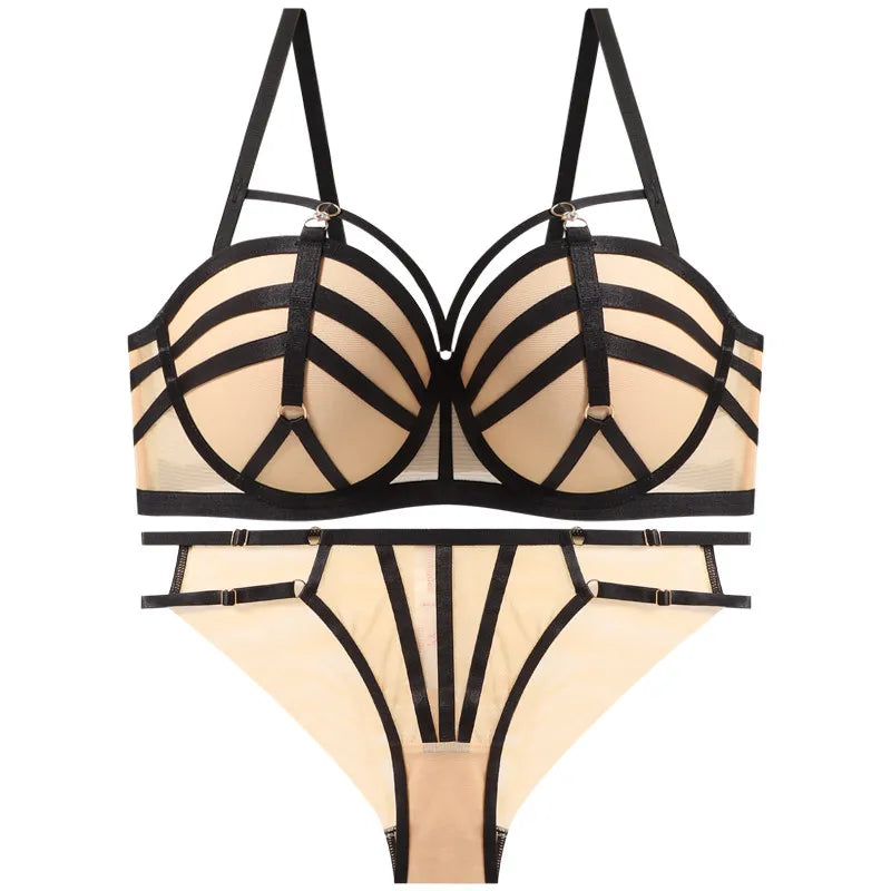 Push Up Bra Set French Lace Small Bust Balconette Soft Underwire Natural Lift Anti Sag Strappy Back Lingerie Daily Wear Comfort
