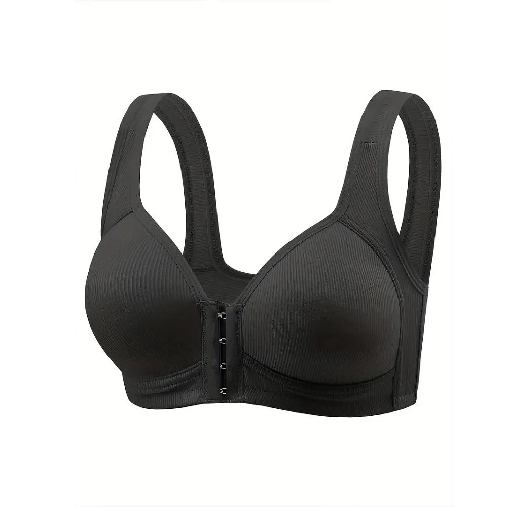 Women's Bra Wire-Free Front Closure Solid Color Full Coverage 3D Cups More Considerate for Middle-Aged And Elderly Individual