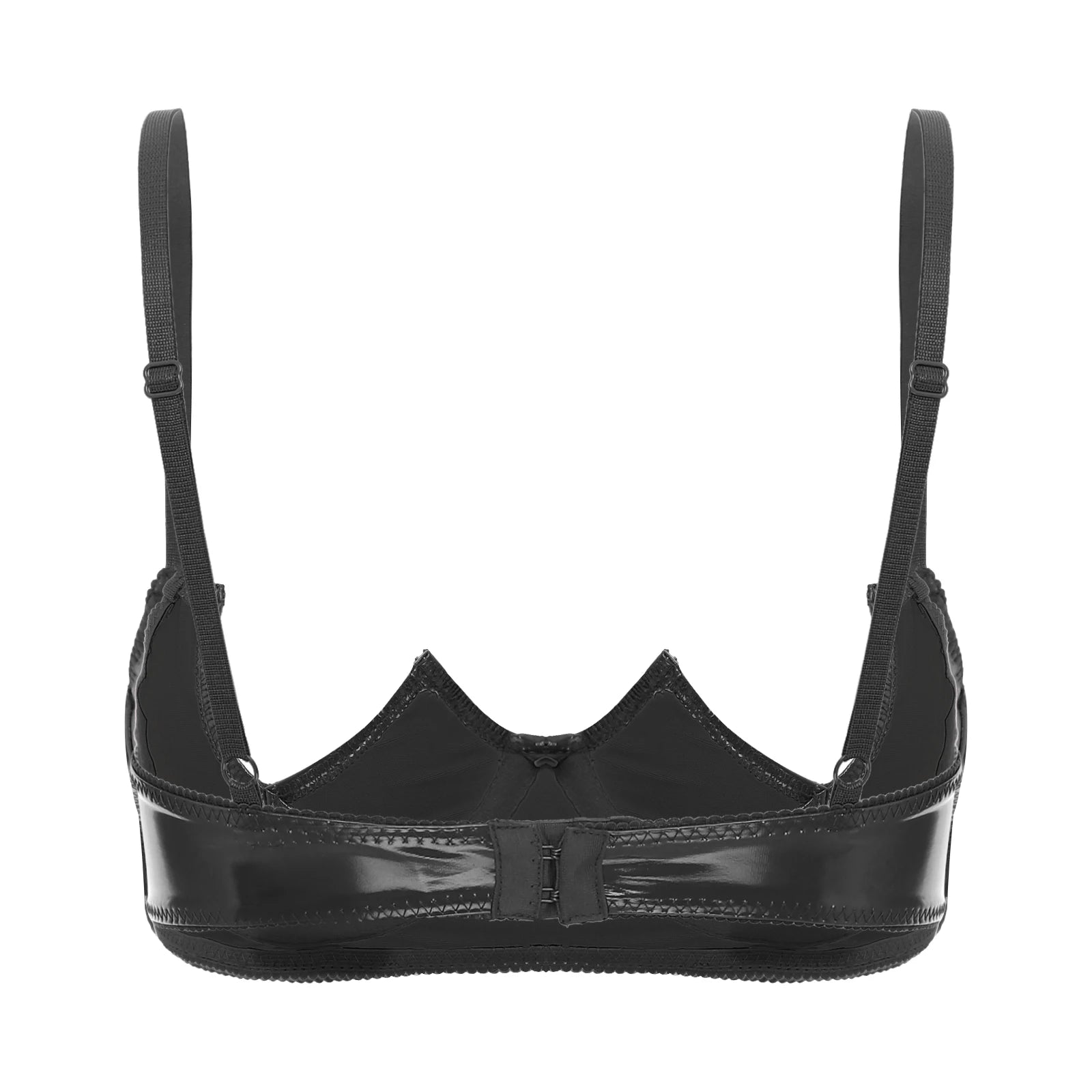 Women Sexy Exposed Nipple Bras Wet Look Patent Leather Underwired Brassiere Top Lingerie for Nightclub Pole Dacing Nightwear